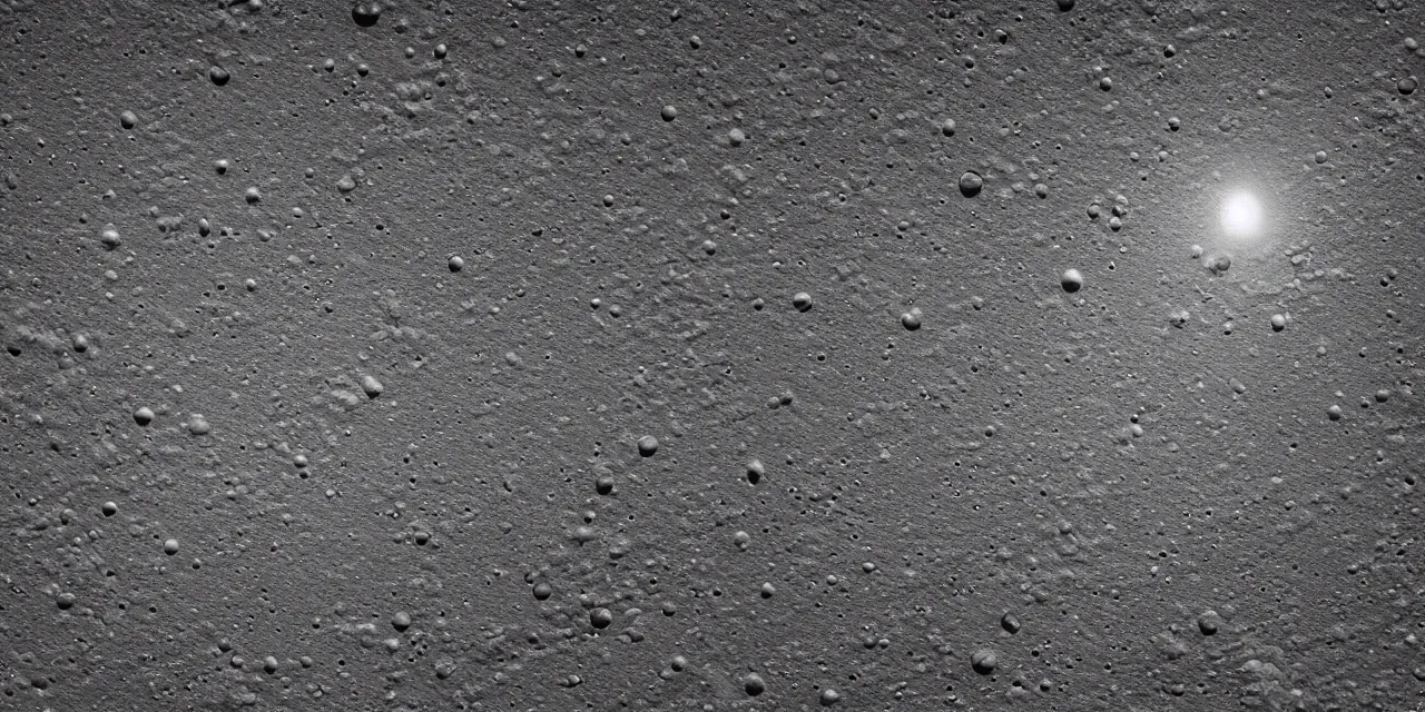 Prompt: ultrawide angle view from the curved surface of the moon, cinematic film still, film grain, glowing landing lights on spaceship landing on, stars and space in the background, fog and dust, full frame photography