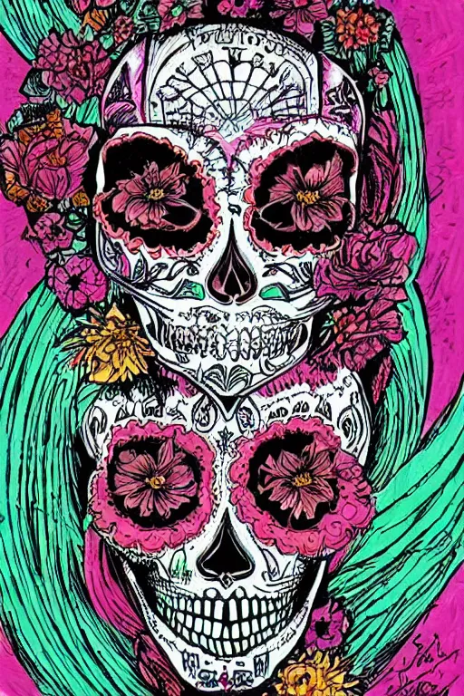 Image similar to Illustration of a sugar skull day of the dead girl, art by philippe druillet