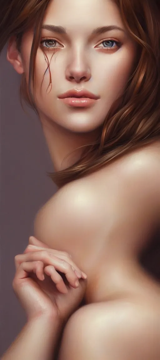 Image similar to a portrait of a very beautiful woman with a thin scar across her left cheek, brown eyes, shoulder-length brown hair, illustration, soft lighting, soft details, painting oil on canvas by mark arian by artgerm, trending on artstation, 4k, 8k, HD