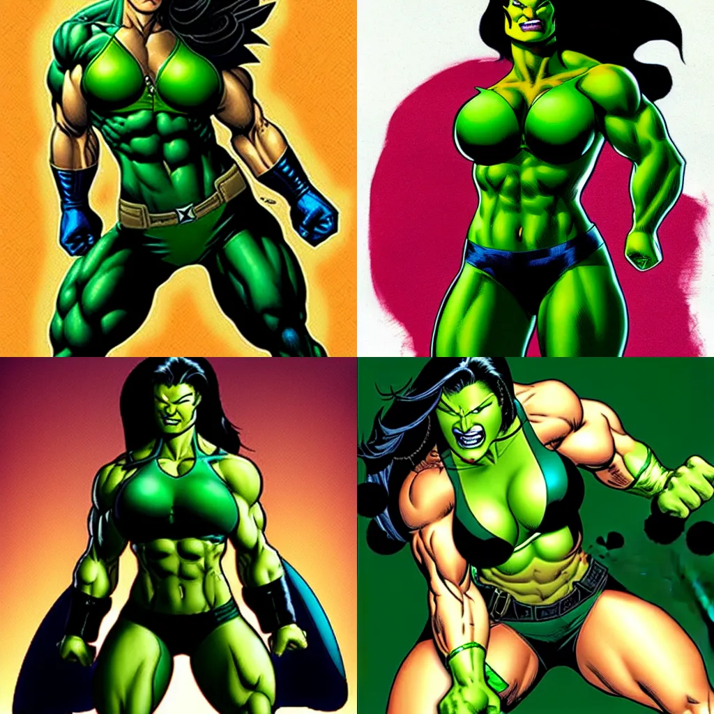 Prompt: in the style of Jim Lee, Gina Carano as she hulk marvel comics