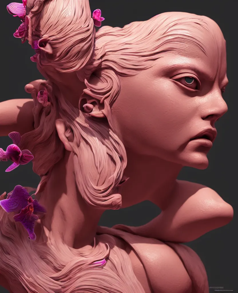 Image similar to goddess full painted acryllic sculpture close-up portrait. orchid bird betta fish, intricate artwork by Tooth Wu and wlop and beeple. octane render, trending on artstation, greg rutkowski very coherent symmetrical artwork. cinematic, hyper realism, high detail, octane render, 8k