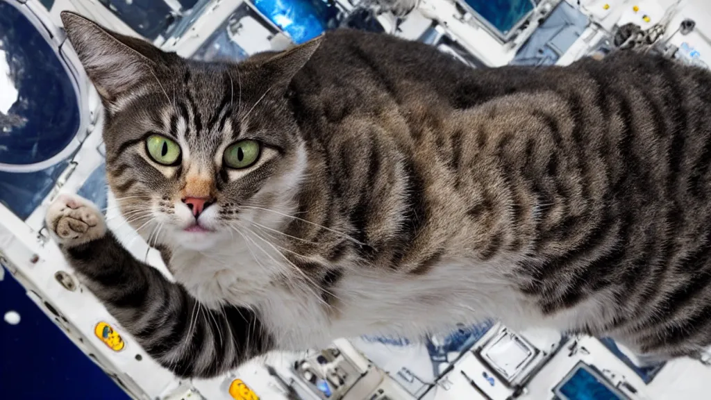 Image similar to Photo of a cat floating inside the ISS