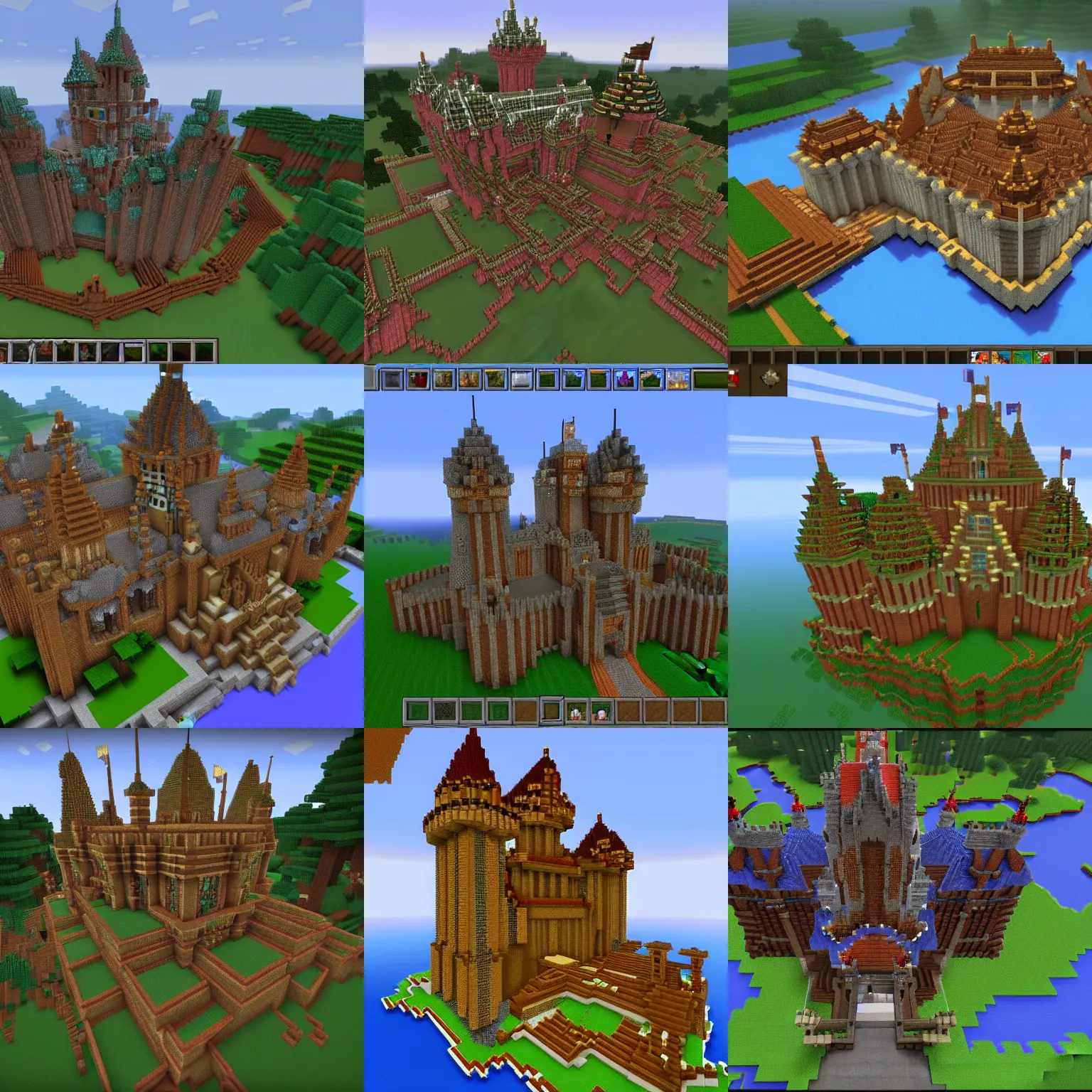 Prompt: gigantic intricate beautiful castle made in minecraft. screenshot of the game minecraft