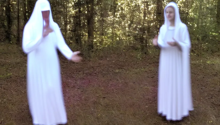 Prompt: 2 0 0 8 nokia flipphone footage of marian apparition, subject glowing