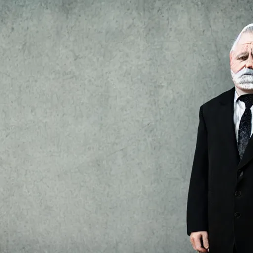 Prompt: photograph of old man wearing suit, sinister, dark circles under eyes, overweight, sagging skin, caucasian, hair becoming gray, cult leader, sigma 85mm f/1.4, 4k, depth of field, high resolution, 4k, 8k, hd, full color