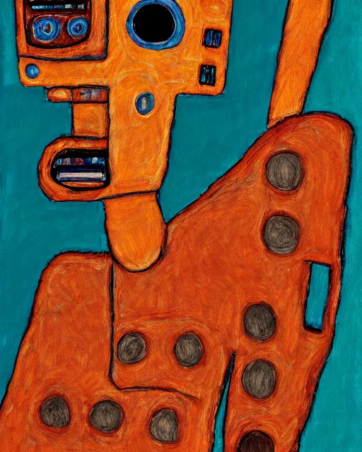 Image similar to portrait of a robot on the sofa, in the style of Egon Schiele