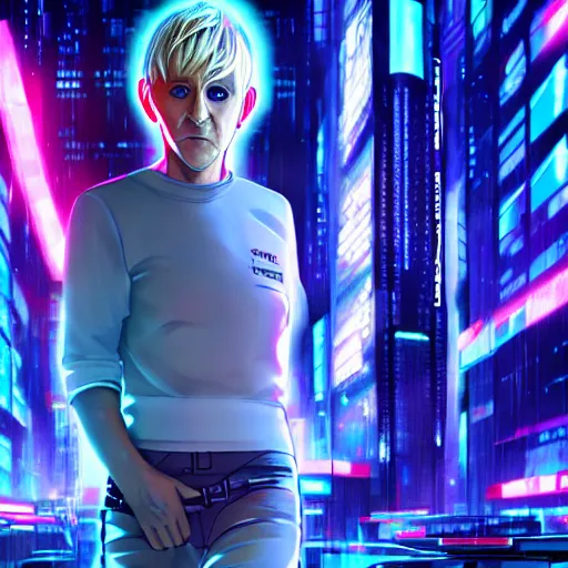 Prompt: ellen degeneres as the main character of a cyberpunk anime in the style of bladerunner by wlop and greg rutkowsky