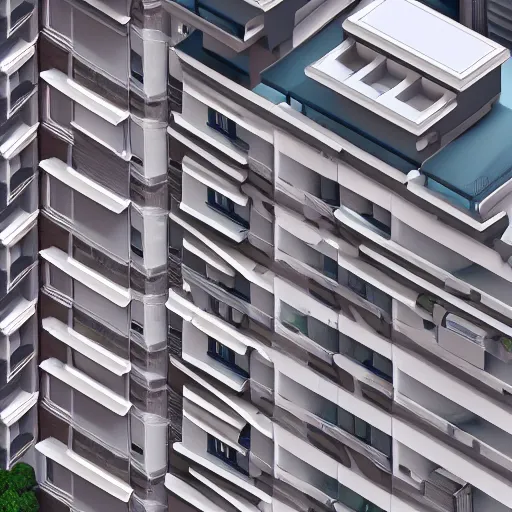 Prompt: isometric view of a aparment building, 3d render,octane