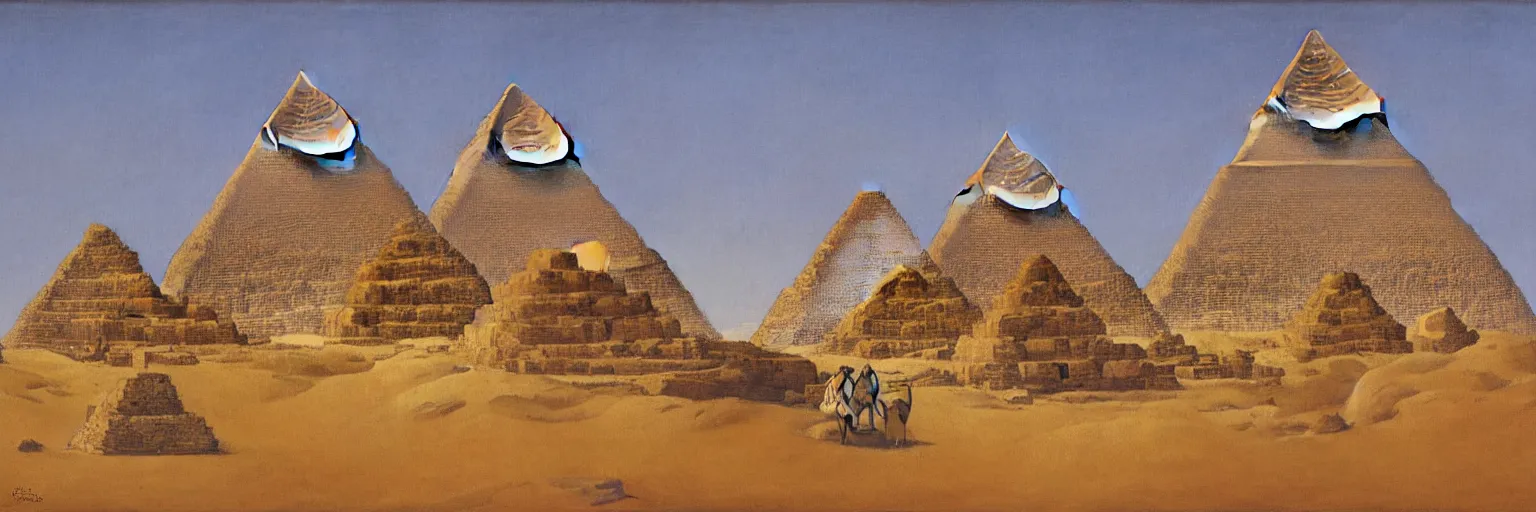 Image similar to pyramids at giza painting magritte