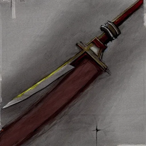 Image similar to an evil sword, on a blank background. diagonal composition ( concept art by enki bilal, museum picture )