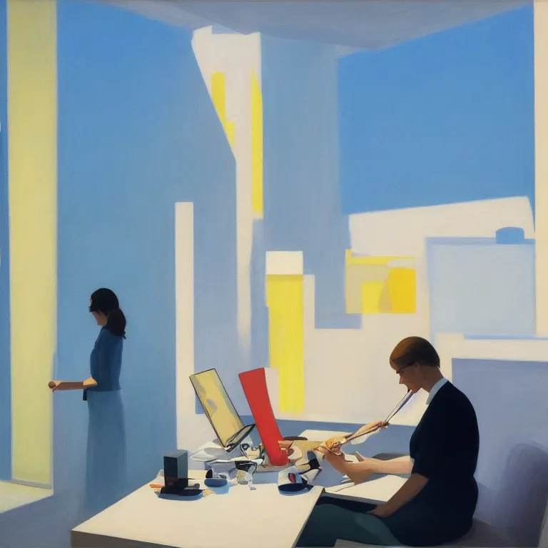 Image similar to dreaming from new economy and a new finacial system, painted by Alex Katz, painted by Edward Hopper, airbrush