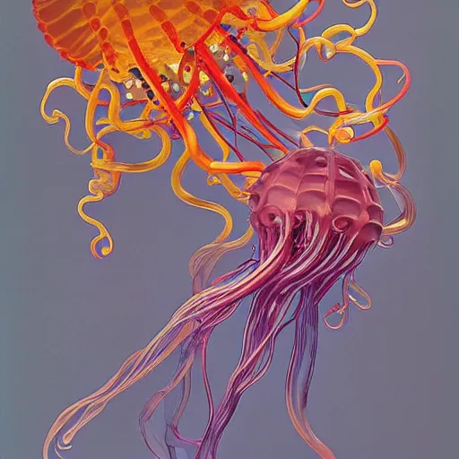 Prompt: weird jellyfish by jeff koons, m. c. escher, zdzisław beksinski, beeple, rutkowski, and alphonse mucha, chihuly