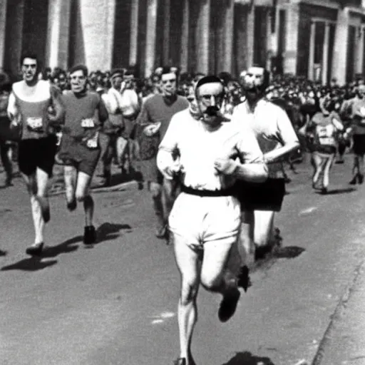 Image similar to adolf hitler running a marathon color photo