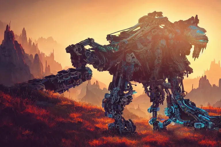 Image similar to sawtooth machine mecanical creature robot of horizon forbidden west horizon zero dawn radiating a glowing aura global illumination ray tracing hdr fanart arstation by ian pesty and alena aenami artworks in 4 k