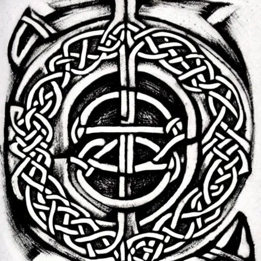 Prompt: celtic symbols, viking runes, seals, lithography, tattoo