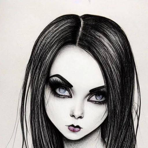 Image similar to insanely attractive and very well developed goth girl. highly detailed drawing.