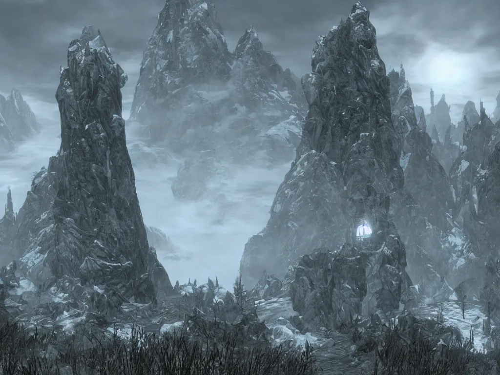 Image similar to beautiful landscape of skyrim, wizard tower