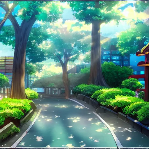 Image similar to anime tokyo school nature. beautiful lighting