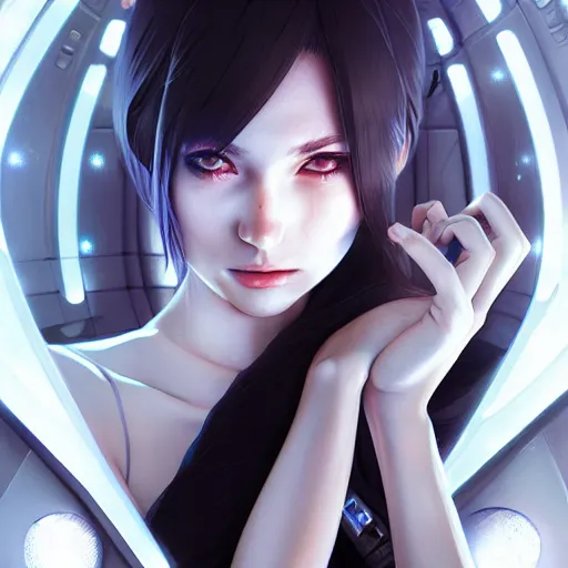 Image similar to beautiful cyborg - girl in sci - fi clothing made of diamonds, reflections, very high intricate details, digital anime art, medium shot, mid - shot, wlop, ilya kuvshinov, artgerm, krenz cushart, greg rutkowski, sana takeda