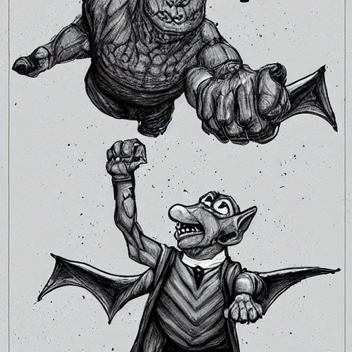 Image similar to harry potter illustration of extremely muscular Dobby fighting a Gnome at Gringotts, hd 4k