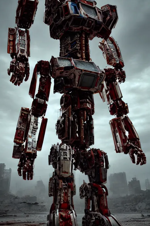 Image similar to a futurecore fractal boxing humanoid mecha in ruin city, twilight, by real steel ( 2 0 1 1 ) and pacific rim and machine warrior 5, cryengine, post apocalyptic, mechanical structure, unreal engine 5, scarlet and black scheme, sharp focus, 8 k realistic, hyper detailed, bright, ray tracing, realistic shaded, smooth face