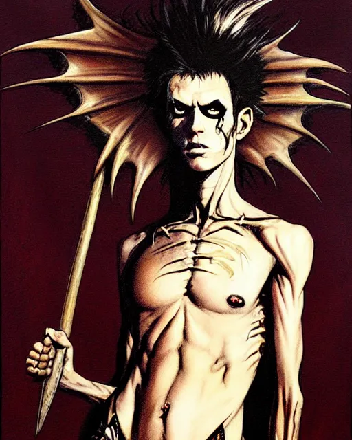 Prompt: portrait of a skinny punk goth sorcerer by simon bisley, john blance, frank frazetta, fantasy, barbarian