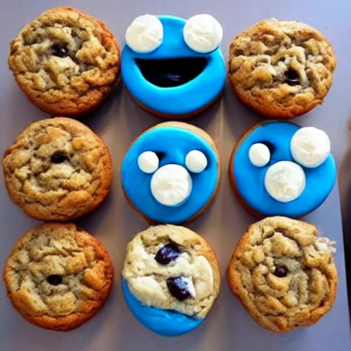 Image similar to cookiemonster made of muffins