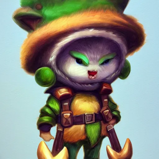 Image similar to a painting of teemo from league of legends