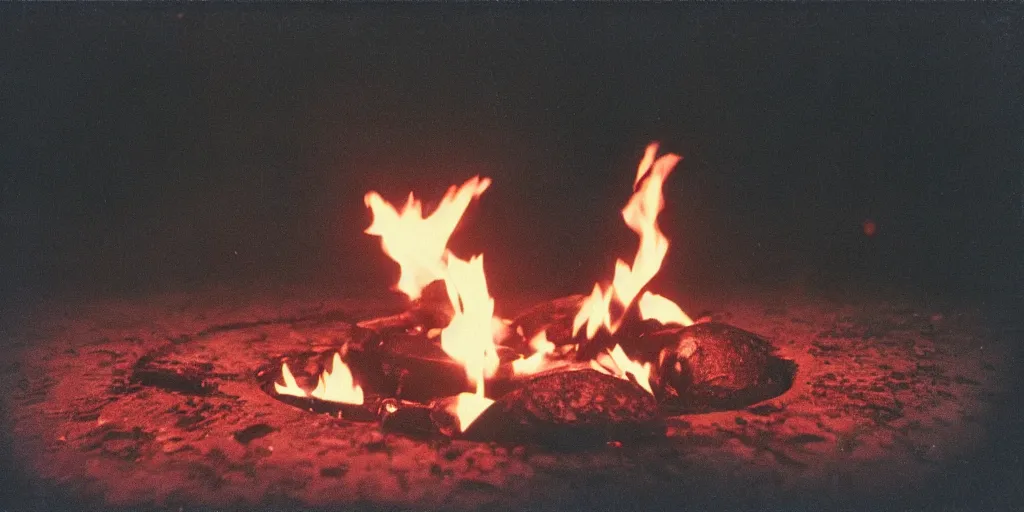 Prompt: detailed medium format photo, polaroid still from tarkovsky movie, penguin standing on burning hot coals, haze, high production value, intricate details, 8 k resolution, hyperrealistic, hdr, photorealistic, high definition, tehnicolor, award - winning photography, masterpiece, amazing colors