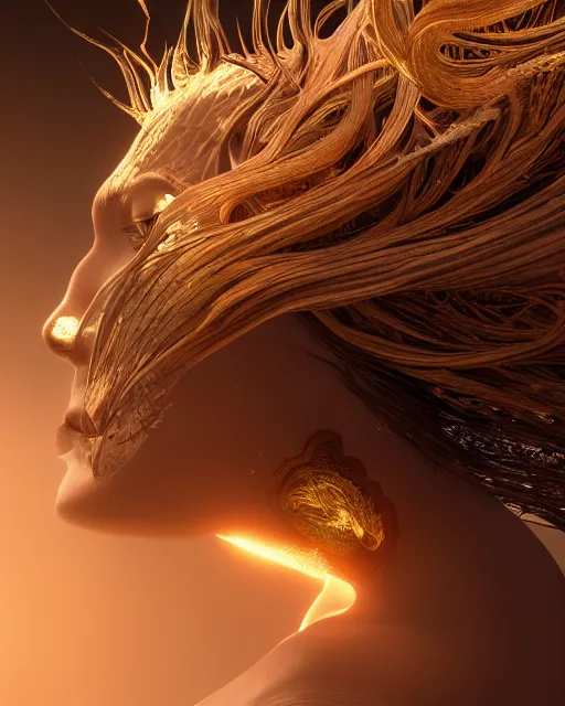 Prompt: beauteous sumptuous biomechanical incredible hair, crystalline masterpiece incrustations, hyperdetailed face, 4 k oled projected retinal overlays, elegant pose, movie still, intricate, octane render, cinematic forest lighting, cgsociety, unreal engine, crepuscular rays, god rays