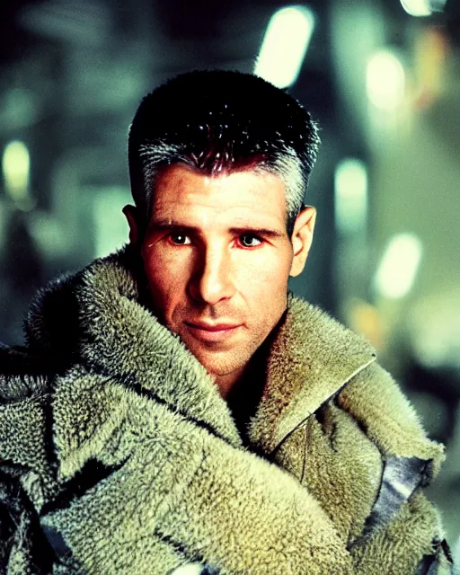 Image similar to an award winning portrait photograph of Deckard from Bladerunner dressed in Balenciaga