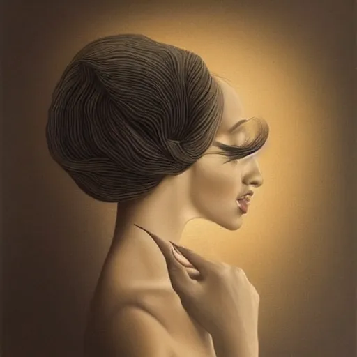 Image similar to minimalist, detailed painting, an ultrafine detailed painting by rafal olbinski, very detailed, airbrush art, pop surrealism, a painting of a woman, skeuomorphic, behance contest winner
