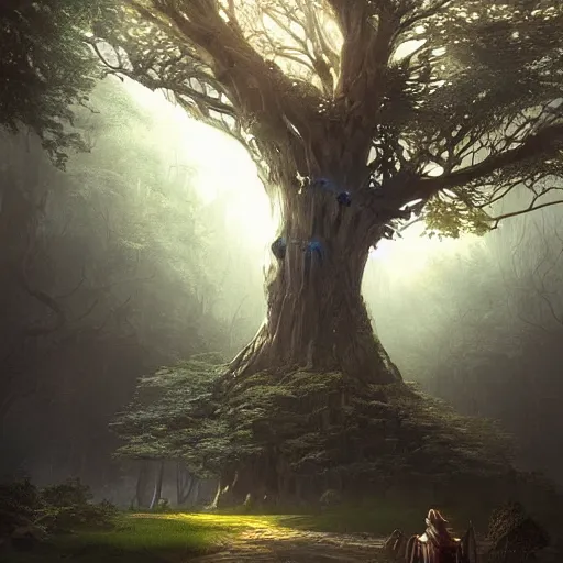 Prompt: a beautiful giant tree growing in the middle of an ancient vast Victorian library indoors. a magic portal is embedded in the library tree. antasy digital art, fantasy style art, fantasy hearthstone art style, fantasy game art by greg rutkowski