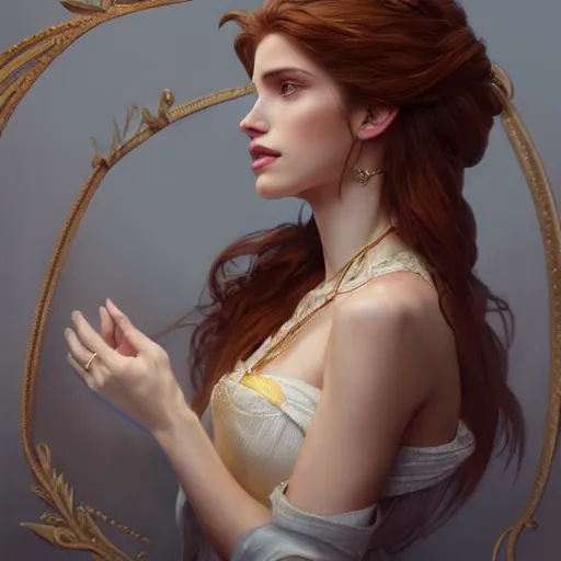 Image similar to ultra realistic illustration, bella thorne as belle from beauty and the beast, intricate, elegant, highly detailed, digital painting, artstation, concept art, smooth, sharp focus, illustration, art by artgerm and greg rutkowski and alphonse mucha