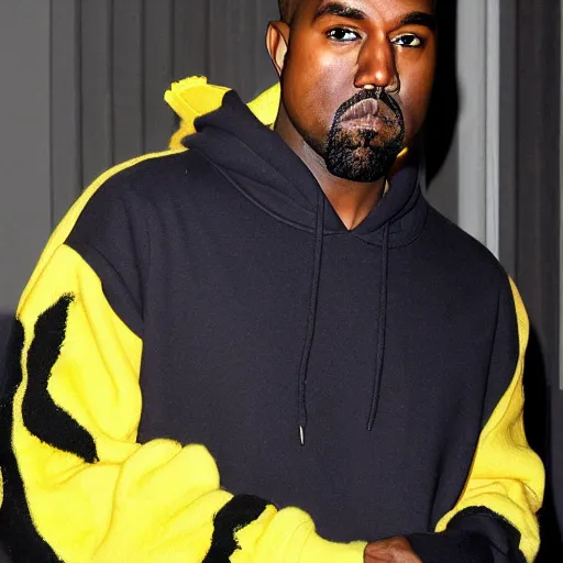 Prompt: kanye west in a yellow pikachu! hoody