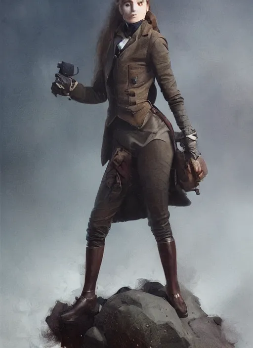 Image similar to hyper realistic photo of victorian hunter girl full body, cinematic, artstation, cgsociety, greg rutkowski, james gurney, mignola, craig mullins, jean baptiste monge, brom