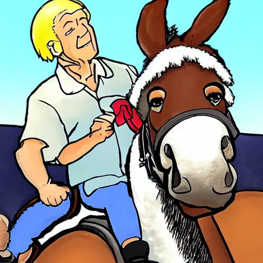 Image similar to biden riding a donkey, cartoon, manga, anime