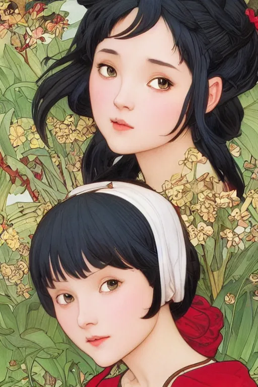 Image similar to kiki in kiki\'s delivery service in ancient java, highly detailed, digital painting, artstation, concept art, smooth, sharp focus, illustration, ArtStation, art by artgerm and greg rutkowski and alphonse mucha and J. C. Leyendecker and Edmund Blair Leighton and Katsuhiro Otomo and Geof Darrow and Phil hale and Ashley wood and Ilya repin and Charlie Bowater