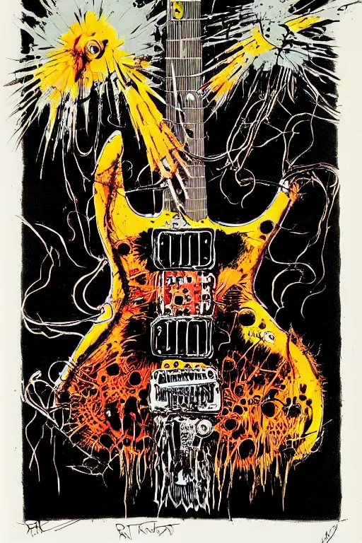 Image similar to electric guitar from hell by ralph steadman