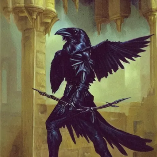 Prompt: portrait of a raven rogue in a castle. r / oldschoolfantasy