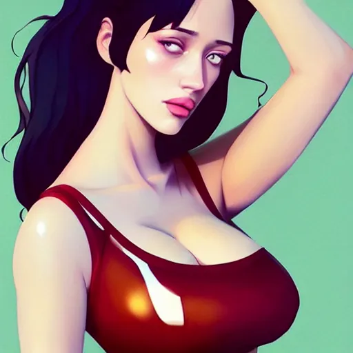 Image similar to a beautiful christina hendricks kat dennings kim kardashian alluring instagram model in elaborate latex tank top, by guweiz and wlop and ilya kuvshinov and artgerm and makoto shinkai and studio ghibli, symmetrical eyes, aesthetic, gorgeous, stunning, alluring, attractive, artstation, deviantart, pinterest, digital art