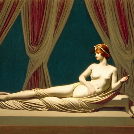 Image similar to a goddess in a liminal room, film still by canova, limited color palette, very intricate, art nouveau, highly detailed, lights by hopper, soft pastel colors, minimalist