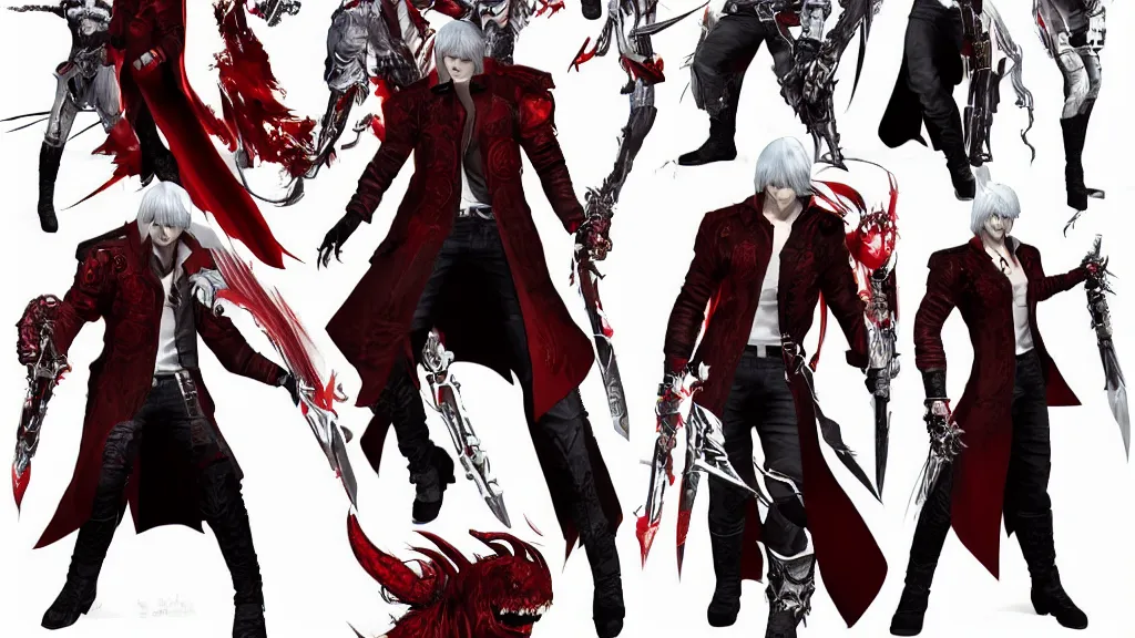 Image similar to devil may cry Sparda character design sheet, trending on artstation