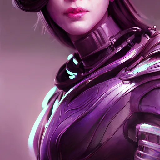 Prompt: close up portrait of a woman in smooth purple sci - fi armor, long black ponytail, elegant, intense, woman, an ultrafine hyperdetailed illustration by kim jung gi, irakli nadar, intricate linework, sharp focus, bright colors, octopath traveler, final fantasy, unreal engine 5, global illumination, radiant light