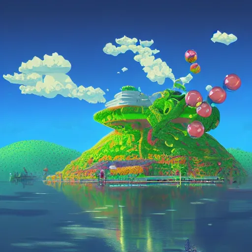 Image similar to yoshi island by beeple