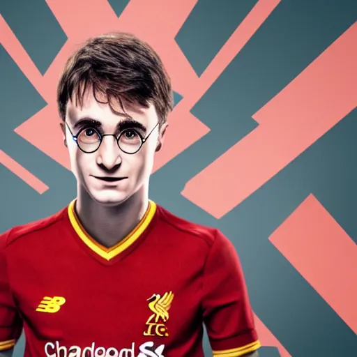 Image similar to portrait of harry potter wearing a liverpool jersey, highly detailed, masterpiece painting, 4 k, octane render,