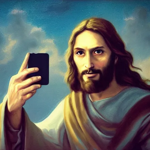 Image similar to Jesus takes a selfie with Satan, Artstation