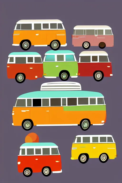 Image similar to minimalist boho style art of a colorful camper van, illustration, vector art