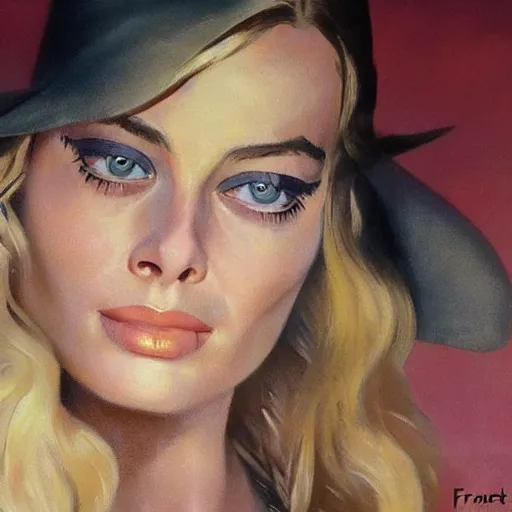 Prompt: ultra realistic portrait painting of margot robbie in an old western, art by frank frazetta, 4 k, ultra realistic, highly detailed, epic lighting.