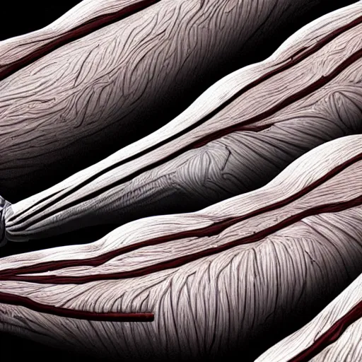 Image similar to detailed realistic illustration of damaged muscle fibres